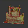 Yellow Green Toy Tugboat Model with Cabin Railings and Upper Structure