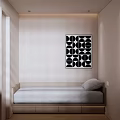 Cozy Tatami Bedroom Interior With Wooden Desk White Chair Wall Shelf Books And Window Blinds