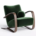 Modern Green Velvet Rocking Chair with Curved Wooden Armrests and Round Pillow