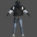 Tactical Character Wearing Black Bulletproof Vest White Long Sleeve Shirt And Blue Jeans