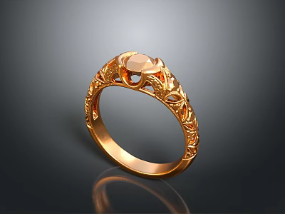 Elegant Golden Ring With Intricate Carved Design And Central Gemstone 3d model