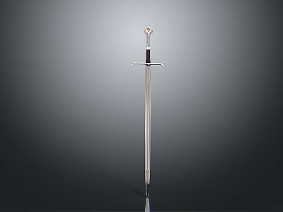 Medieval Style Sword With Silver Blade Black Hilt And Golden Pommel Design 3d model