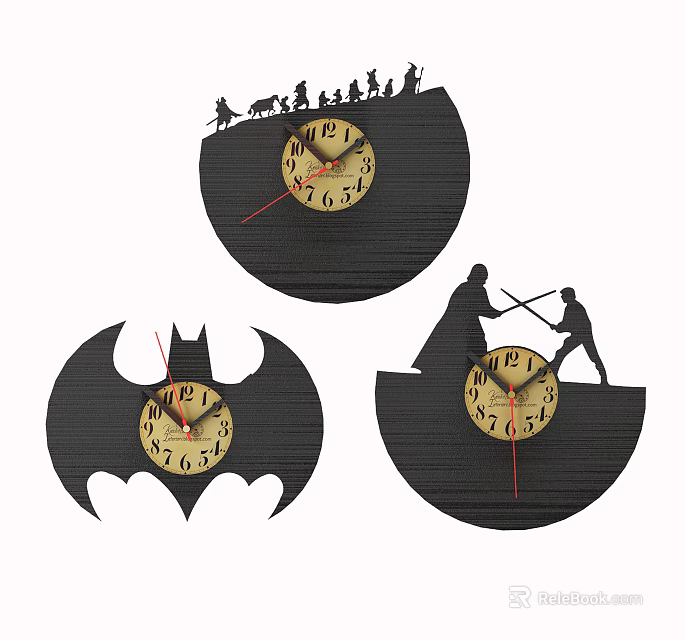 Unique Shaped Themed Clocks With Various Character Scenes Yellow Dial And Black Background 3d model 
