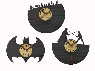 Unique Shaped Themed Clocks With Various Character Scenes Yellow Dial And Black Background 3d model