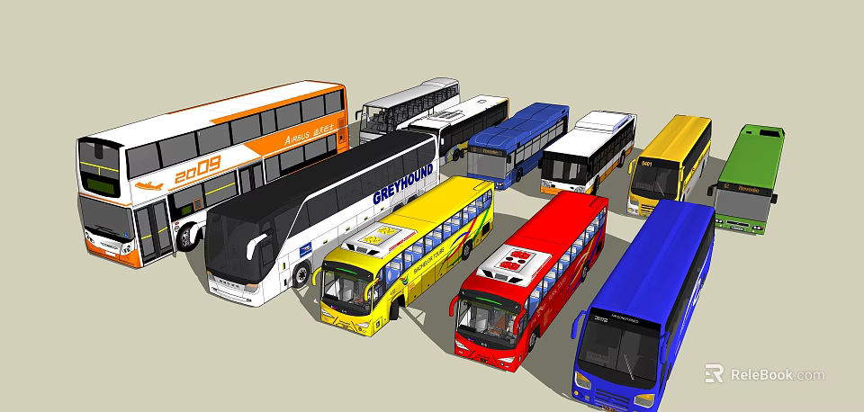 Colorful City Buses And Coaches In Various Designs And Sizes 3d model 