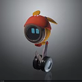 Cartoon Robot Character with Red Hat Round Orange Body Blue Eyes and Wheel Base