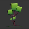 Cartoon Scene Featuring Green Cube Tree Purple Trunk And Circular Base 3d model
