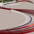 Red Wavy Bridge Design With Curved Structure Cloudy Sky And Light Ground 3d model