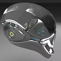 Futuristic Tech Helmet With Metallic Surface LED Lights And Mechanical Details