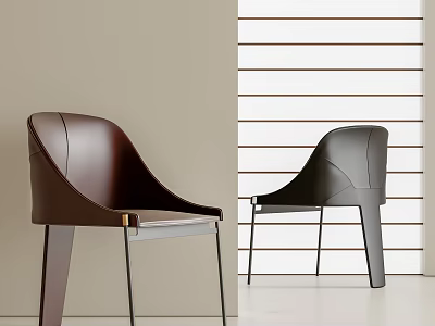 Modern Single Chair With Curved Leather Design Dark Brown Black Metal Legs 3d model