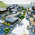 Scenic Commercial Street Architectural Design With Outdoor Dining Areas And Pedestrian Walkways