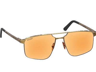 Chopard Rectangular Sunglasses With Gold Metal Frame And Orange Lenses 3d model