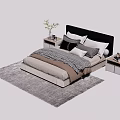 Modern Double Bed With Black Headboard Bedside Tables And Soft Pillows 3d model