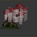 Artistic Red Leaf Tree With Dripping Effect And Tree Roots On Green Base 3d model