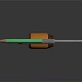 Practical Household Essentials Including Orange Roller Gray U Shaped Object and Green Pencil