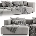 Cozy Gray Sofa Displayed In Multiple Angles With Pillows And Blankets 3d model