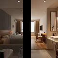 Modern Comfortable Hotel Guest Room With Warm Wooden Style And Spacious Bright Indoor Environment