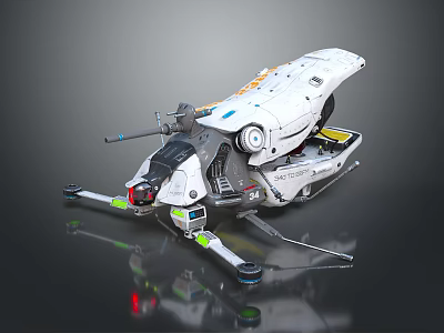 Futuristic White Drone With Yellow Accents Quadcopter Design Cockpit And Propellers 3d model