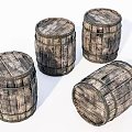 Vintage Wooden Barrel Shaped Decorative Ornament Set With Wood Grain And Metal Hoops