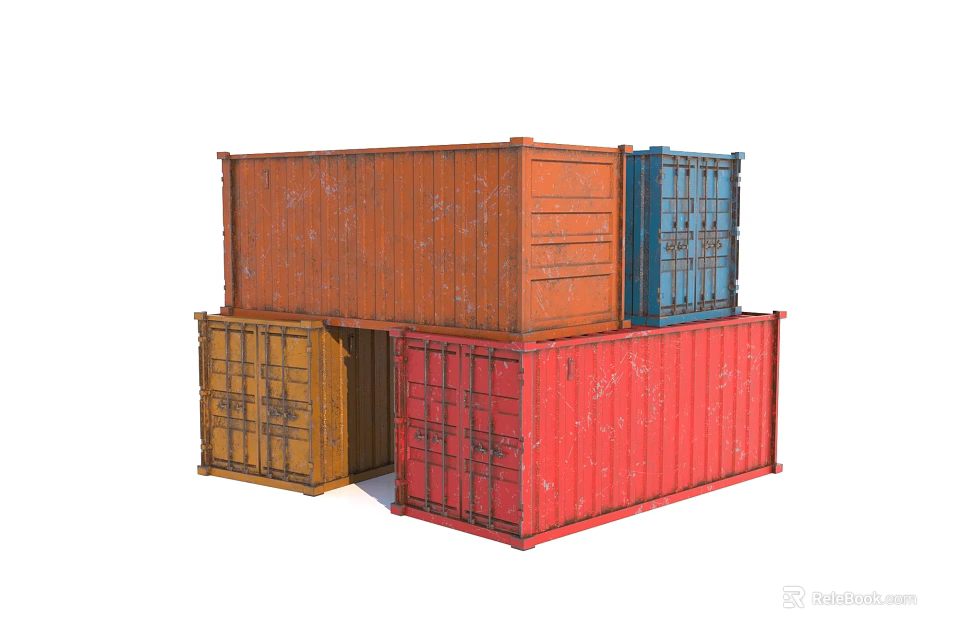 Industrial Equipment Stacked Colorful Containers For Industrial Storage And Transport 3d model 