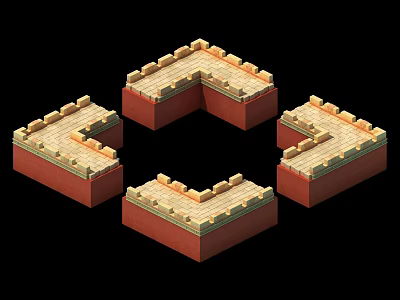 Symmetrical Decorative Brick Structures With Red Brown And Beige Layers 3d model