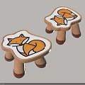 Cute Wooden Kids Stools With Yellow Fox Pattern On White Seat Design