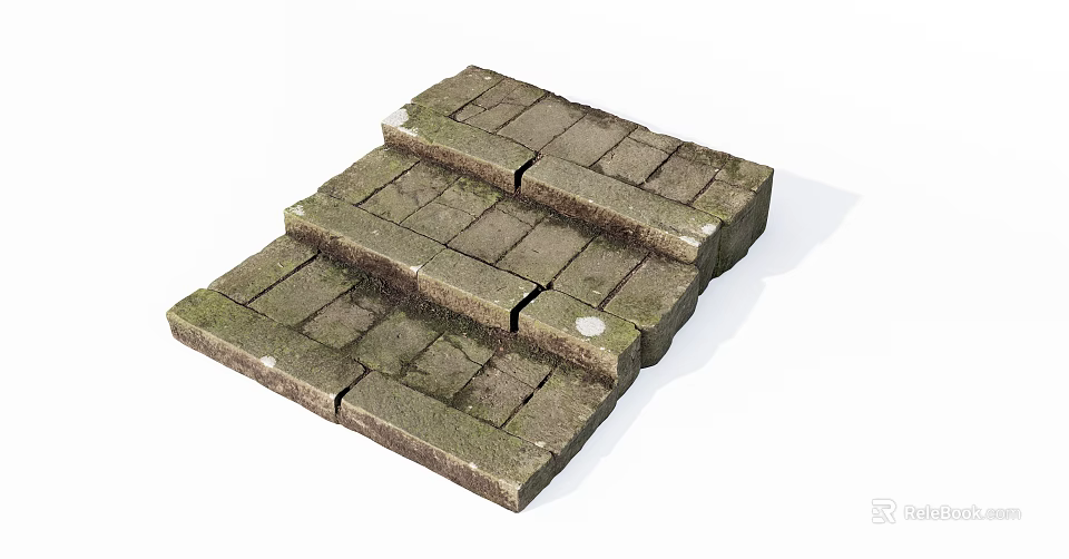 Outdoor Rustic Brick Stairs With Weathered Stone Steps And Textured Surface 3d model