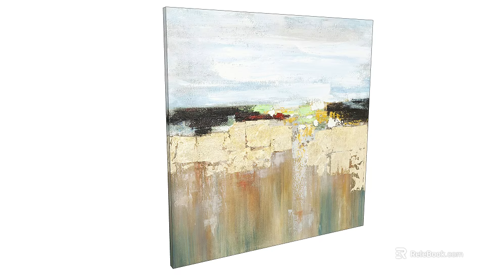 Modern Abstract Oil Painting With Neutral Tones Gray White Black Beige Brown Texture Layers 3d model 