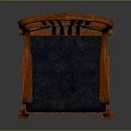 Orange Wooden Chair With Carved Backrest Armrests And Blue Padded Seat