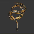 Coiled Yellow And Black Snake With Spotted Pattern On Black Reflective Surface