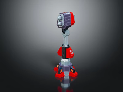 Futuristic Mechanical Weapon with Red and Gray Design Modern Structure and Sturdy Support Base 3d model