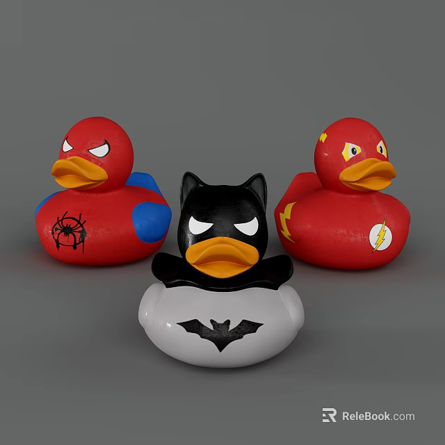 Superhero Themed Rubber Duck Bath Toys With Spider Flash Batman Logos 3d model 