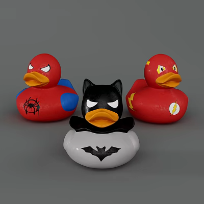 Superhero Themed Rubber Duck Bath Toys With Spider Flash Batman Logos 3d model Superhero Themed Rubber Duck Bath Toys With Spider Flash Batman Logos 3d model