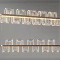 Modern Linear Chandelier with Transparent Ring Structures and Illuminated Metal Frame on Gray Wall 3d model