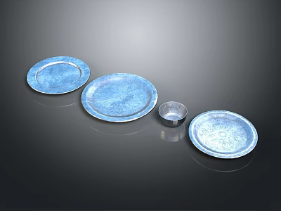 Silver Plate Gold Bronze Mirror Bronze Tableware Bronze Dinner Plate 3d model