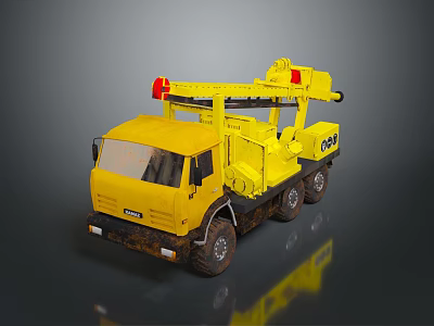 Yellow Heavy Duty Multi Wheel Utility Vehicle with Mechanical Arm for Construction Work 3d model