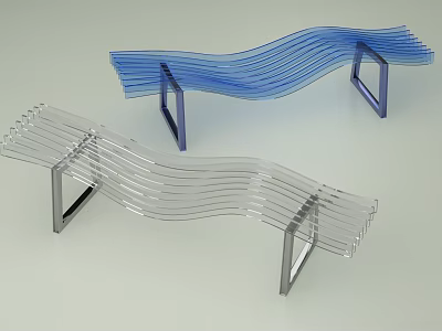 Modern Curved Sculptures With Transparent And Blue Acrylic Design And Metal Bases 3d model