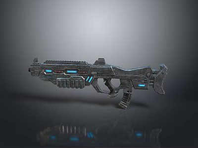 Futuristic Sci Fi Weapon with Blue Light Accents and Metallic Texture 3d model