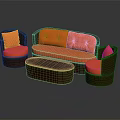 Outdoor Wicker Furniture Set With Orange Cushions Brown Frame And Coffee Table