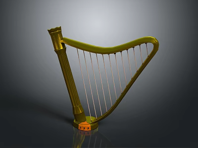 Golden Harp With Strings And Stable Base For Musical Performance 3d model