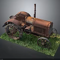 Rusty Vintage Tractor Model Displayed On Green Grass With Detailed Metal Wheels