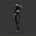Game Movie Character in Blue Black Warrior Armor With Headband and Decorative Costume