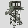 Green Metal Observation Tower With Staircase Railing And Top Platform 3d model