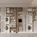 Modern Laundry Room With Stackable Washer Dryer And Storage Cabinets 3d model