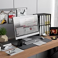 Organized Office Desk With Computer Monitor Keyboard File Folders Tablet And Potted Plant