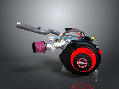 High Performance Automotive Turbocharger With Pink Air Filter And Connecting Piping 3d model
