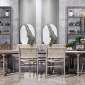 Traditional Chinese Wooden Tea Table And Chairs With Decorative Shelves Tea Sets And Vases