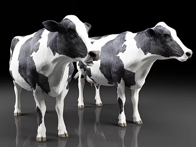 Two Black And White Reptiles Standing On Shiny Gray Surface Displaying Unique Patterns 3d model