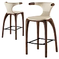 Modern Bar Stools With Wooden Legs Light Beige Upholstered Seats Curved Backrest Design