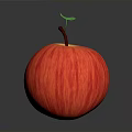 Vibrant Red Apple With Green Leaf And Brown Stem On Black Surface Against Gray Background